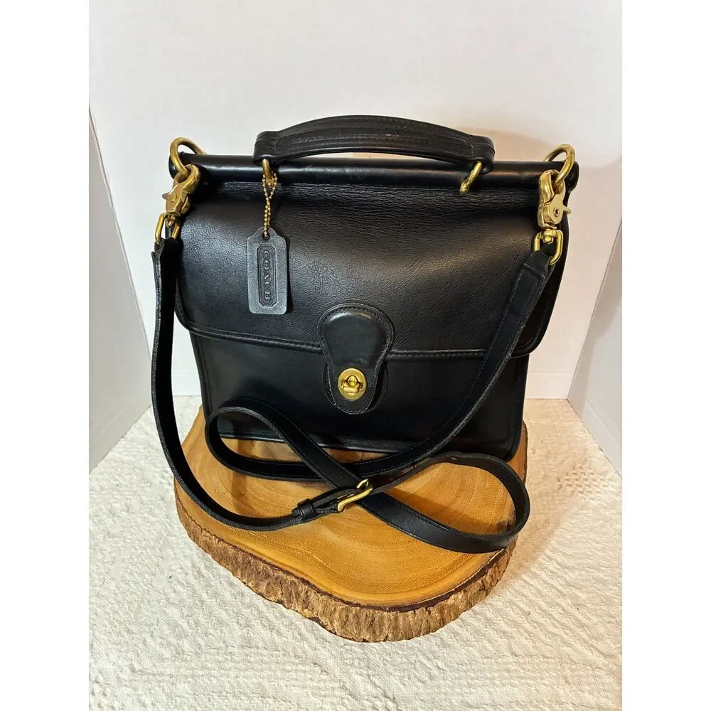 Vintage Coach Willis Bag Black Leather Crossbody 9927